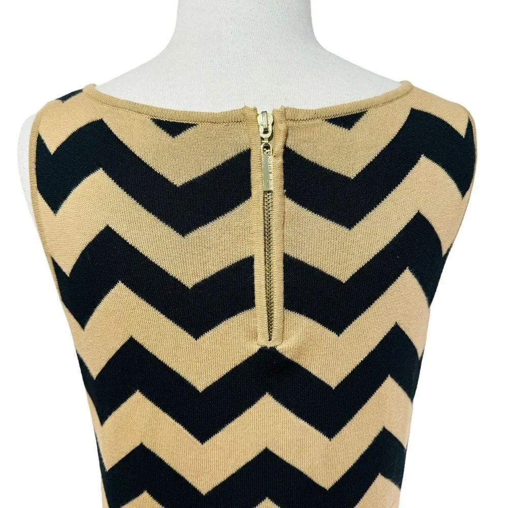 Adrienne Vittadini Knit Chevron Dress Women’s Size S Sleeveless Black and Tan - Picture 5 of 13